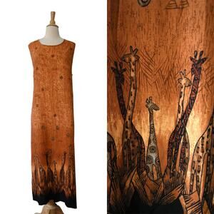 Vintage 90s California Krush Novelty Giraffe Border Print Volup Midi Dress